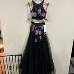 Rachel Allan 7511 floral black tulle high neckline two piece prom dress NEW 0 Photo 6