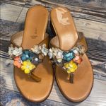 Fabio Maggenti Italian Leather Tan Floral Wedge Sandals Size 7.5 Photo 1