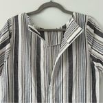 Ellison  Grey White Linen Stripe Short Sleeve Shift Dress Tassel Trim M Photo 6