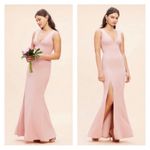 Dress the Population NWOT  Sandra Deep V neck Slit Blush Gown sz S Photo 1