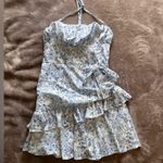 FLOERNS Ditsy Floral Ruched Bust Sleeveless Layer Halter Top Mini Dress Sz S EUC Blue Photo 1