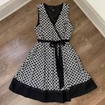 Lane Bryant Faux Wrap Sleeveless Dress Black White Belted Fit & Flare ~ Size 22 Photo 2