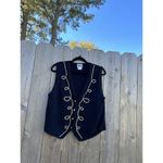 Leslie Fay Vest Cardigan Vintage Navy Blue Gold Embroidered Nautical Fall Knit Photo 1