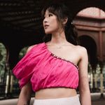 Area NYC magenta pink one shoulder rhinestone embellished crop top Size XS Photo 0