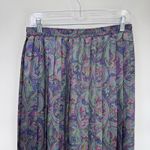 Vintage Russ Pleated Preppy Midi Skirt Womens 14 Purple Paisley Silky Satin Photo 1