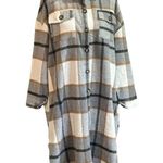 Women’s Shacket Tartan Long Open Black Grey Plaid Utility Jacket Pocket Size L Gray Size L Photo 5