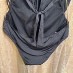 Bar III Black Solid Monokini One Piece Swimsuit Gold Accents Large Photo 4