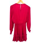 Evereve ‎ Hailey Mini Dress Fucshia Pink Barbiecore Long Sleeve Tiered Satin S Photo 5
