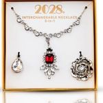 NEW 2028 Interchangeable NECKLACE SET 16" Red & Crystal Teardrop Pendants Boxed Photo 0