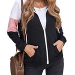 BLACK WHITE PINK FULL ZIP POCKETED DRAWSTRING HOODIE SIZE 2XL (18 Photo 1