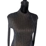 AllSaints Patrice Ribbed Knit Sheer Top Size XS Sparkly Metallic Blue Mock Neck Photo 4