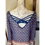 Blu Pepper  Medium Sheer Boho Patterned With Criss Cross Back Blouse Photo 6