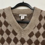 Sincerely Jules  Brown Argyle Diamond Fuzzy Sweater Vest V Size XS Preppy Photo 1