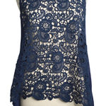 Cozy Casual Tunic Top Shabby Chic Cottagecore Crochet Sleeveless Boho in Navy Medium Photo 0