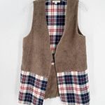 Hem & Thread  Faux Fur Plaid Open Front Boho Western Vest Photo 0