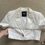 ZARA Cropped White Blazer Short Sleeve Jacket Size Small Cotton Blend FLAWS Photo 3