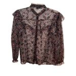 ZARA  Black Floral Sheer Ruffle Trim  Blouse Size Small – Romantic Feminine Photo 4