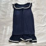 Axes Femme Navy blue white piping detail sailor collar tie neck blouse Size M Photo 2