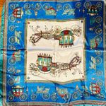 VINTAGE EQUESTRIAN horse&carriage ROYAL BLUE silky SCARF 35’/35’ inches Photo 17