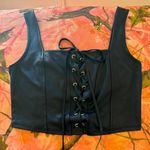chocolate black faux leather y2k lace up tank crop top Photo 6
