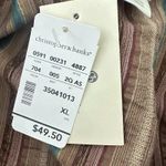 Christopher & Banks Christopher Banks Womens XL Brown Striped Ruffle Button Top Boho Earthy Office Photo 5