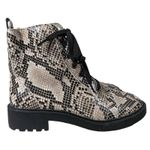 Linea Paolo Moto Boot‎ 5.5 Snakeskin Print Lace Up Ankle Boots Combat Booties Gray Photo 0