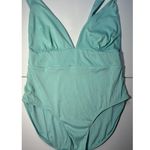 Coastal Waves One Piece Swimsuit Aqua Blue Ribbed Plunge Neck Size 1X Swimwear Photo 0