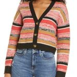 BP  | NEW Women's Black Coral Camel Stripped Cropped Cardigan Sz XS Photo 0