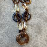 Signed CG Goldstone Thermoset Seed Bead Necklace w Wood Accents CHUNKY 1960s Gold Photo 12