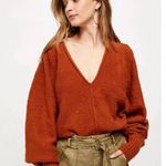 Free People  | Cozy Burnt Butter Bubble Sleeve V-Neck Sweater Photo 8