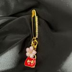 New Bedazzled Brooche Safety Pin w Pink Flower and Red handbag Photo 0