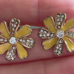 Yellow Flower Stud Earrings Rhinestone Daisy Girlhoodcore Retro Mod Jewelry Y2K Photo 0