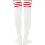 White Thigh High Nylon Stockings with Red Stripes – Retro Athletic Look Photo 3