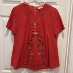 Altar'd State Lace Embroidered Lined Blouse Red Short Sleeve Floral Size Small Photo 0