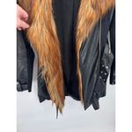 River Island Moto Jacket Womens 6 Black Faux Leather Faux Fur Trim Belt Pockets Photo 9