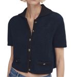 Massimo Dutti Cardigan textured black navy knit sweater Size S Photo 2