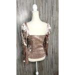 Anthropologie  Women's Pink Velvet Square Neck Long Sleeve Blouse‎ Small Photo 3