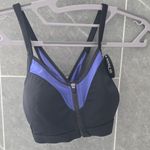 Adore Me NWT  Women's Wirefree Front Zipper Sports Bra 0207 Black Blue Size Large Photo 1