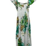 Women Floral Dress Small Cottagecore Tropical Smocked Midi Lightweight Vacation Green Photo 0