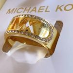 Michael Kors  hollow logo gold tone chunky ring size 7 diamonds crystal paved NIB Photo 2