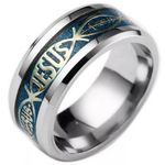 Blue Carbon Fiber Jesus Ring Photo 1