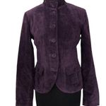 Cache Purple Fitted Leather Suede Jacket Top New Lined Banded Collar $248 NWT Photo 0