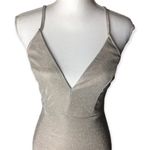 San Joy Metallic Shimmer V-neck Knee Length Bodycon Dress Photo 3