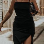 ZARA NWT  Straight Neck Ruched Draped Black Dress Photo 4