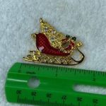 Santa Sleigh Christmas Tree Wreath Holiday Pin Brooch Gold Red Clear Colors Photo 10