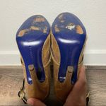 Rebecca Minkoff  penny embossed gold Mary Janes scalloped heels croc embossed 6.5 Photo 5