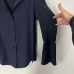 Derek Lam  Cold Shoulder Button Front Contrast Cuff Silk Blouse Navy Photo 9