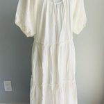 Lucy Paris Bright White Maddox Tiered Puff Sleeve MIDI Dress Photo 4