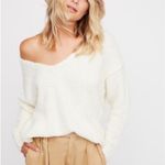 Free People  Lofty Alpaca Blend V Neck Ivory‎ White Sweater Cozy Women's Medium Photo 4