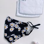 Handmade black daisy face mask + 2 filters Photo 2